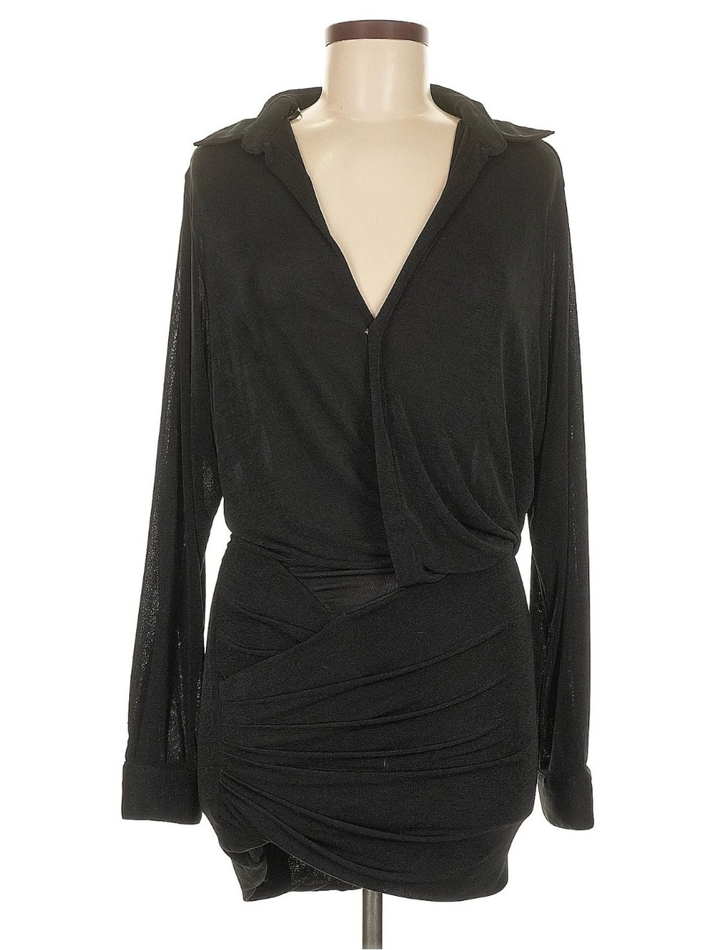 MABLE Black Draped Long Sleeve Faux Wrap Mini Dress